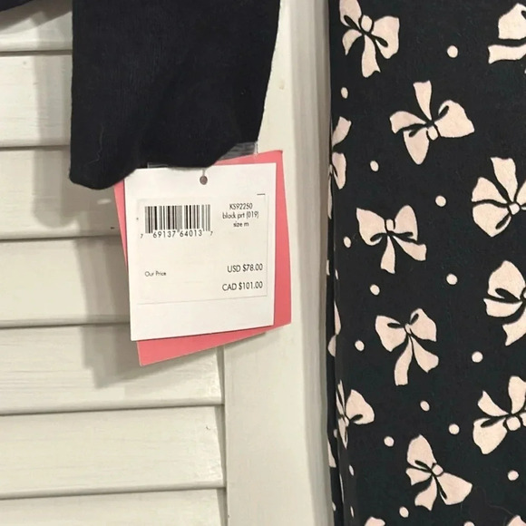 💕NWT Kate Spade New York Designer Luxury Women’s Pajama 2PC Set Black/Pink MED - Picture 5 of 9